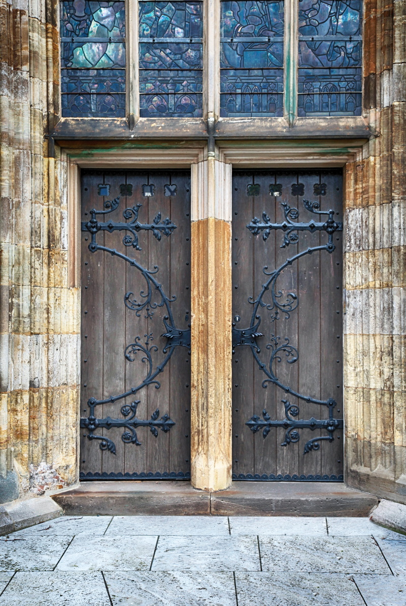 stone wall, blacksmithing, presser, hinge, art, 5K, no people, old door, iron, window, weathered, wooden door, entrance, history, house, door, rusty, ornament
