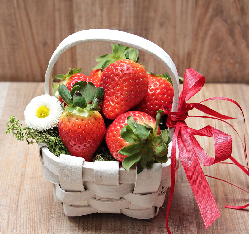 moss, nutrition, berry fruit, greeting card, leaf, red, red bow, studio shot, strawberries, white flower, focus on foreground, green, no people, healthy