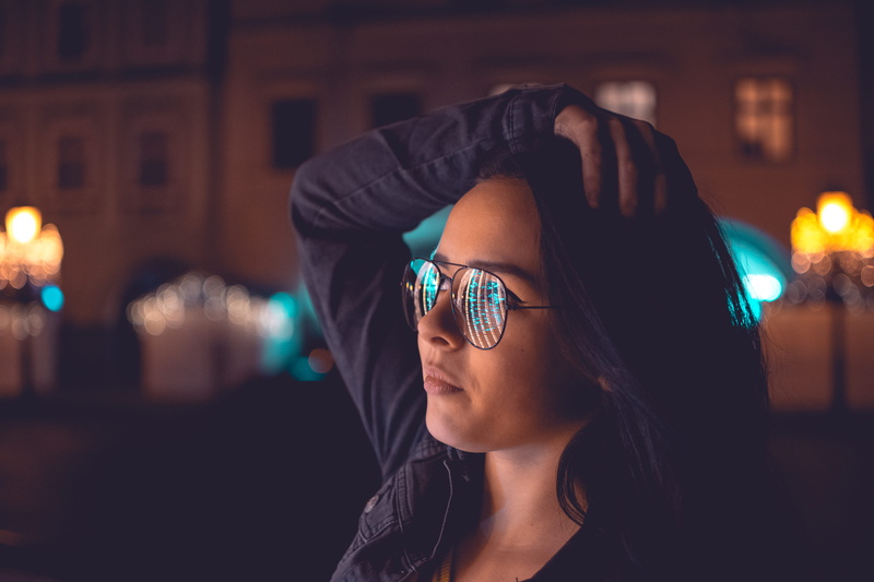 beautiful woman, holding, black, women, portrait, young adult, city, selective, focus on foreground, eyeglasses, architecture, leisure activity, looking