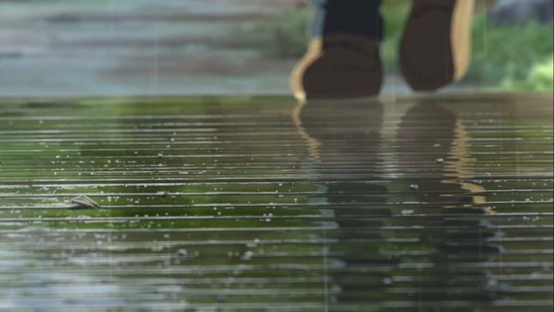 wet, unrecognizable person, 720P, leisure activity, human limb, human foot, real people, surface level, motion, The Garden of Words, reflection, one person