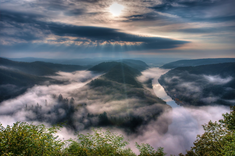 1080P, Germany, Saar, the sky, river, fog