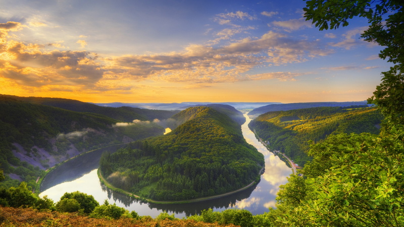 beauty in nature, environment, outdoors, mountain, cloud - sky, tranquility, saar river bend 4k  high def, landscape, 4K, scenics - nature, no people