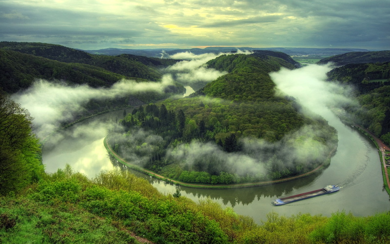 1080P, river, landscape, ship, Saar loop