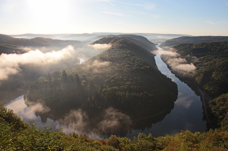 sky, autumn, tranquility, scenic, saarland, saar loop, fog, no people, tree, vision, environment, tranquil scene, mood, outdoors, plant, autumn morning