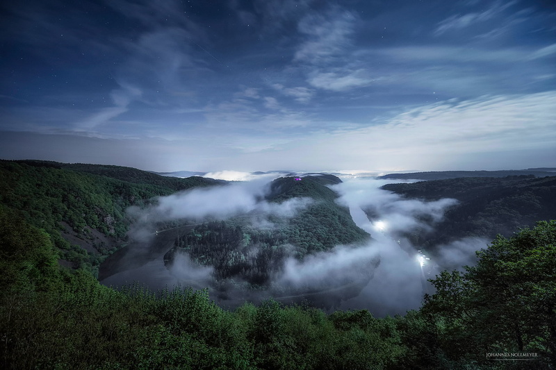 Germany, 1080P, Saar, fog, night, river, stars, spring, Saar loop