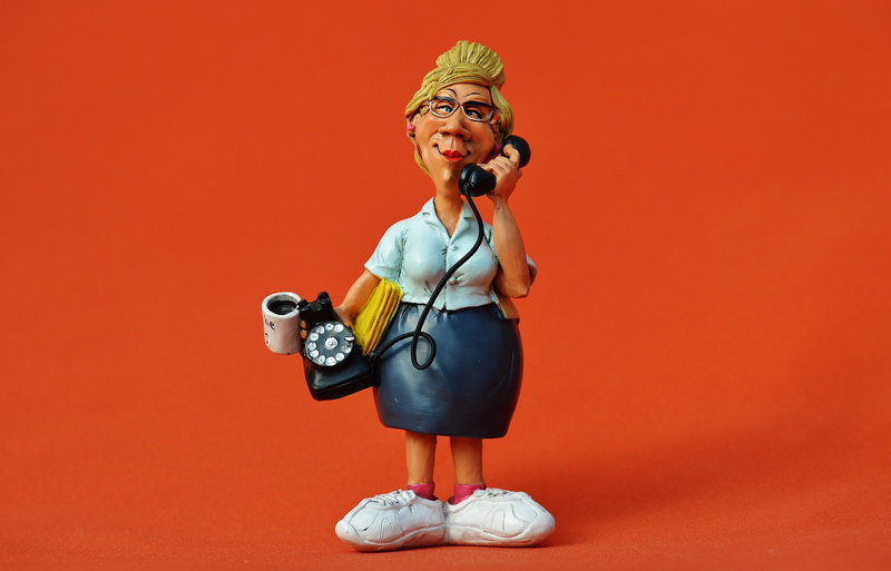 woman, indoors, success, women, call, business, secretary, adult, lifestyles, portrait, colored background, telephone, blond hair, rotary, one person, red background