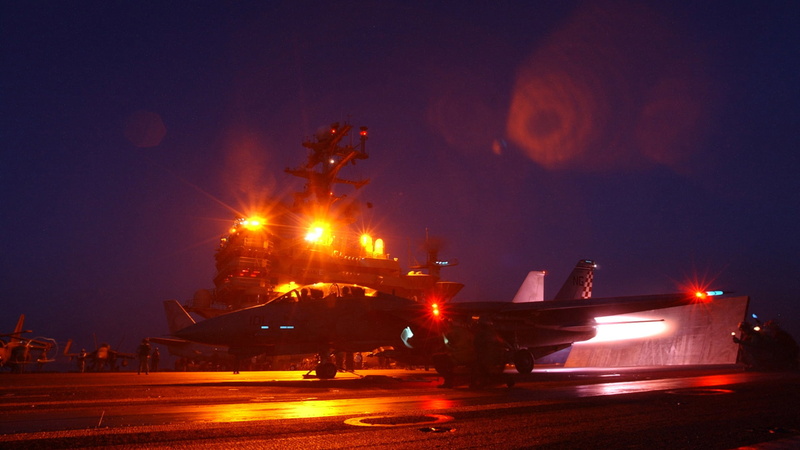 aircraft carrier, aircraft, jet fighter, night, afterburner, United States Navy, 1080P, military aircraft, Grumman F-14 Tomcat