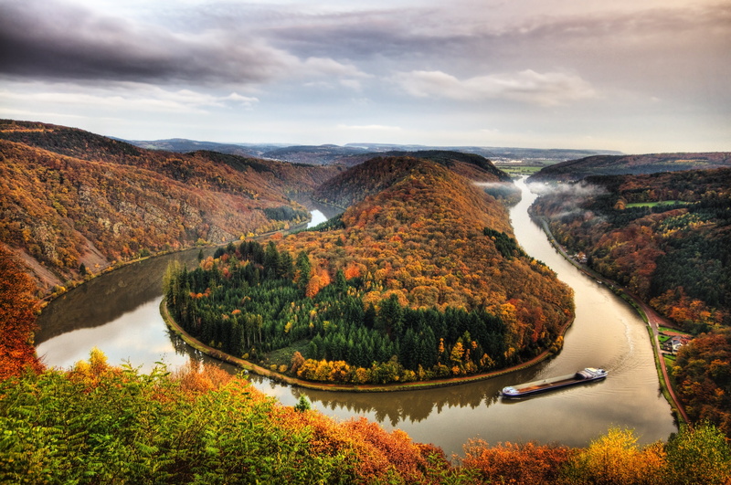 water, Landscape, non-urban scene, environment, change, idyllic, autumn, boat, scenics - nature, cloud - sky, no people, germany mettlach, outdoors, nature