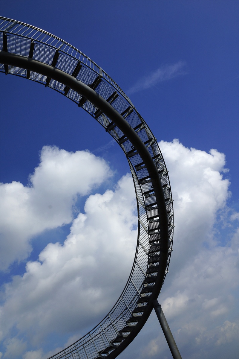 architecture, day, nature, amusement park ride, arts culture and entertainment, sky, metal, built structure, cloud - sky, no people, duisburg, rollercoaster