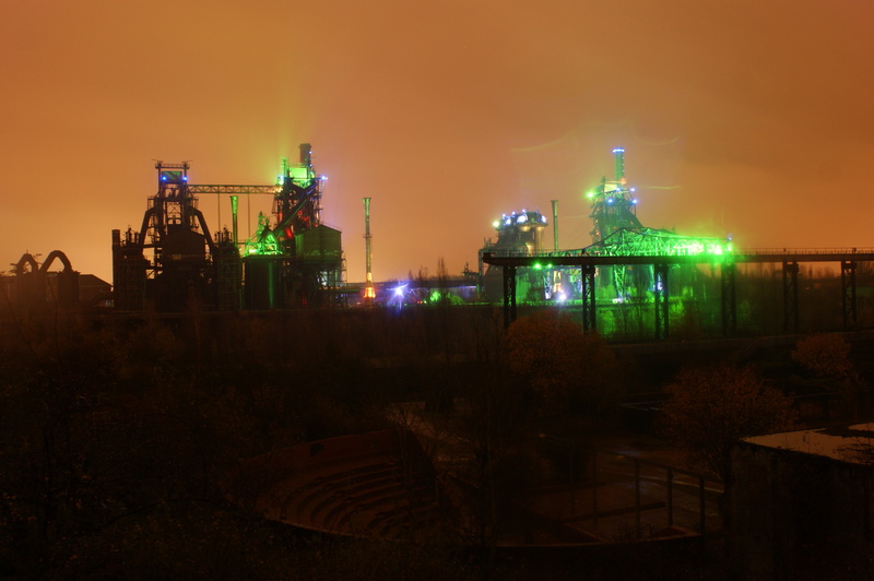 lighting, pollution, north landscape park, sky, smoke - physical structure, nature, factory, fuel and power generation, built structure, ruhr area, night photography