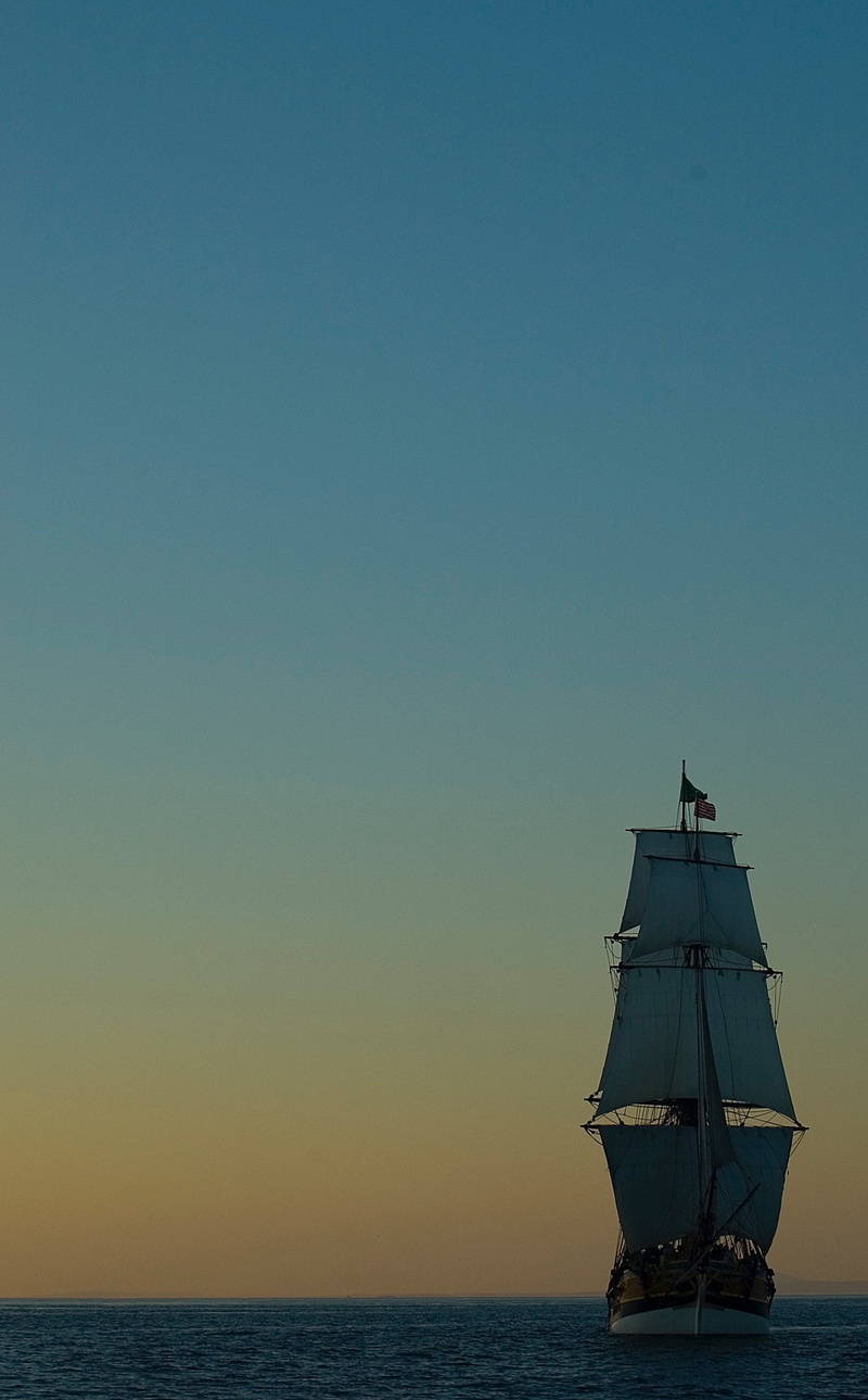 copy space, mode of transportation, nautical vessel, tranquility, sky, beauty in nature, classic, nature, sunset, water, sailing, united states, tranquil scene