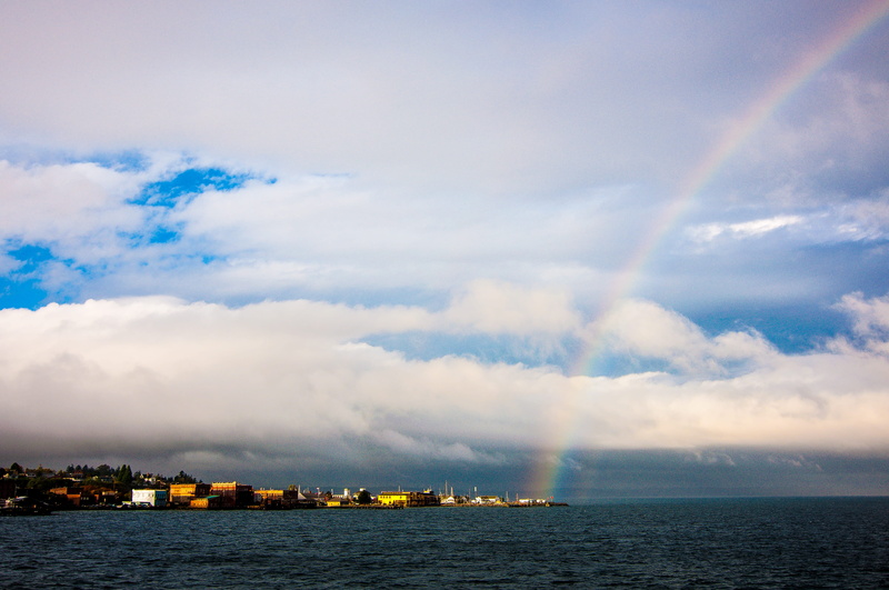 rainbow, building exterior, no people, nature, cloud - sky, sea, outdoors, beauty in nature, architecture, scenics - nature, port townsend, built structure