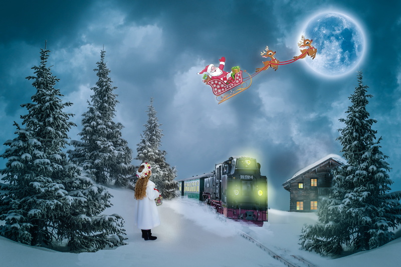 winter, holiday, home, children think, composing, 5K, moon, christmas, locomotive, waiting for christmas, believe on santa claus, reindeer, christmas motif