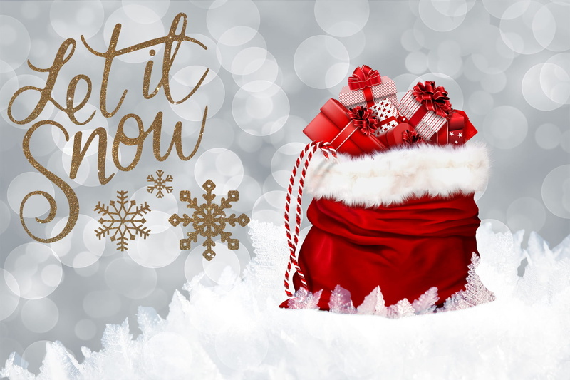 gold, celebration, gift, cold temperature, celebration event, bag, 1080P, snow, christmas, letitsnow, winter, satchel, decoration, white color, holiday - event