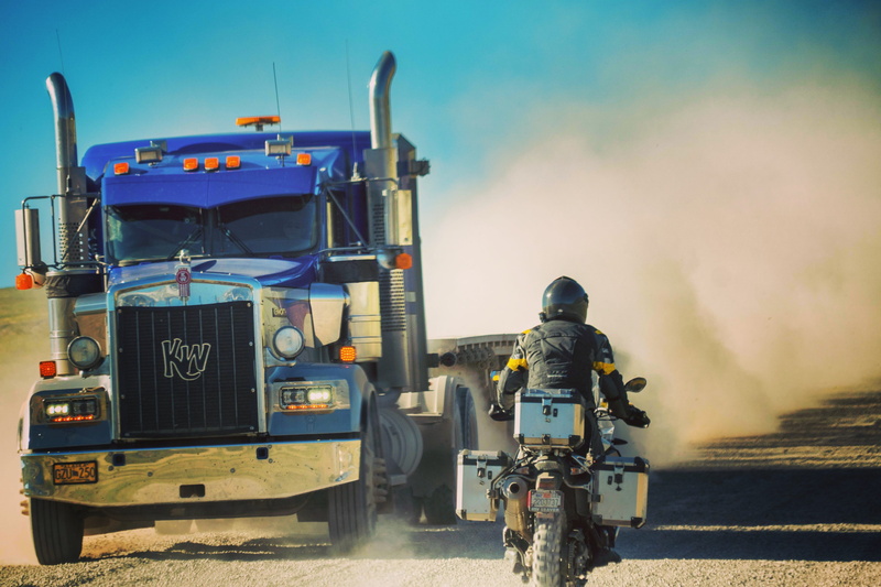 real people, uniform, occupation, men, nature, sky, crash helmet, transportation, motorcycle, road, land vehicle, person, dalton hwy, truck, motion, helmet