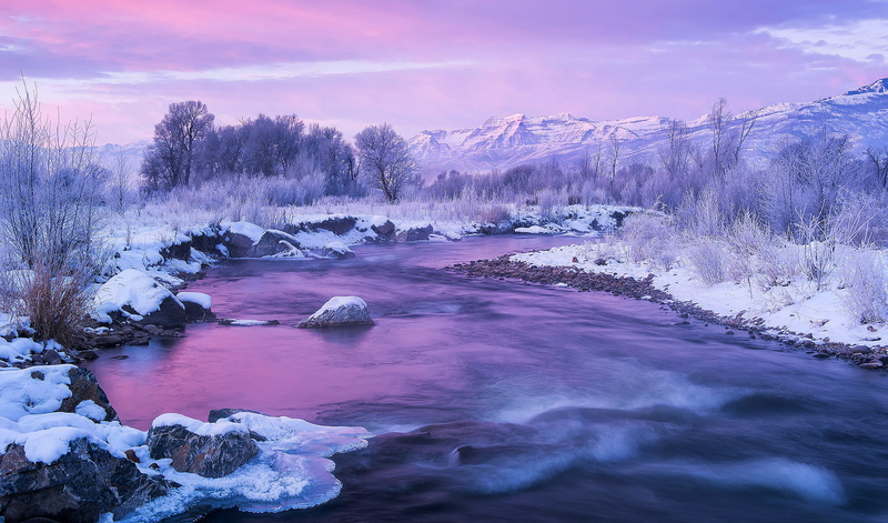 mountains, the Provo river, ice, winter, USA, Utah, 1080P, snow