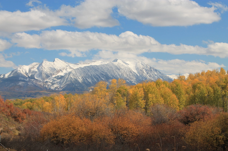 rocky, aspen, tree, mountain, change, chair mountain, cloud - sky, scenics - nature, fall, range, nature, landscape, growth, western, plant, autumn, sky