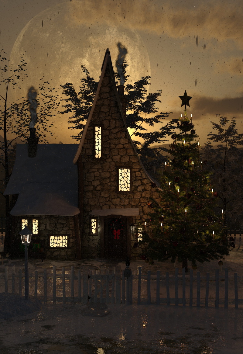 painted, water, no people, black, advent, nature, christmas motif, building exterior, winter, outdoors, night, puddle, home, 2K, atmosphere, christmas time