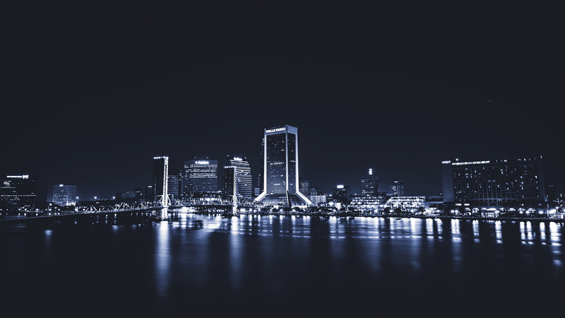 famous Place, river, sea, office building exterior, city, architecture, Jacksonville, tower, building, outdoors, dark, blue, building Exterior, skyscraper