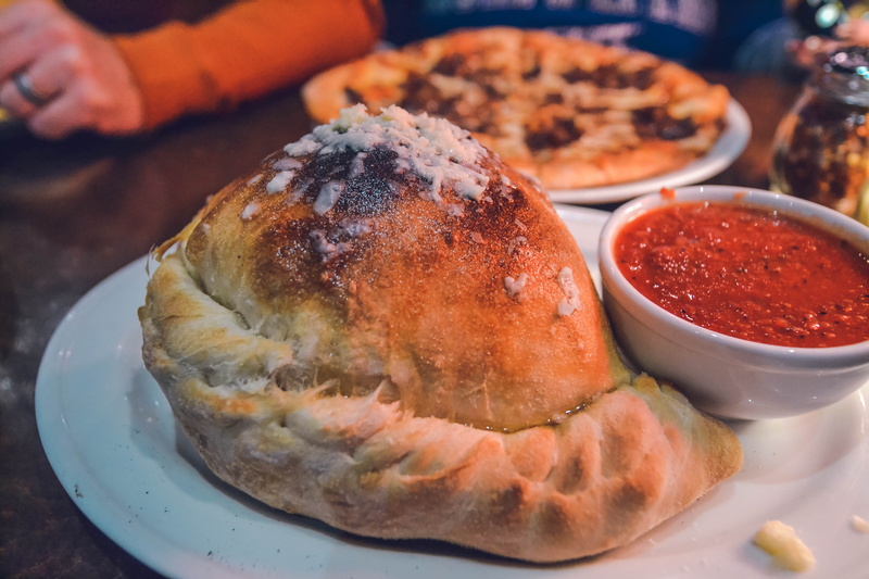 sauce, temptation, close-up, united states, still life, calzone @ tampa bay brewing company, high angle view, table, freshness, calzone, condiment, meal