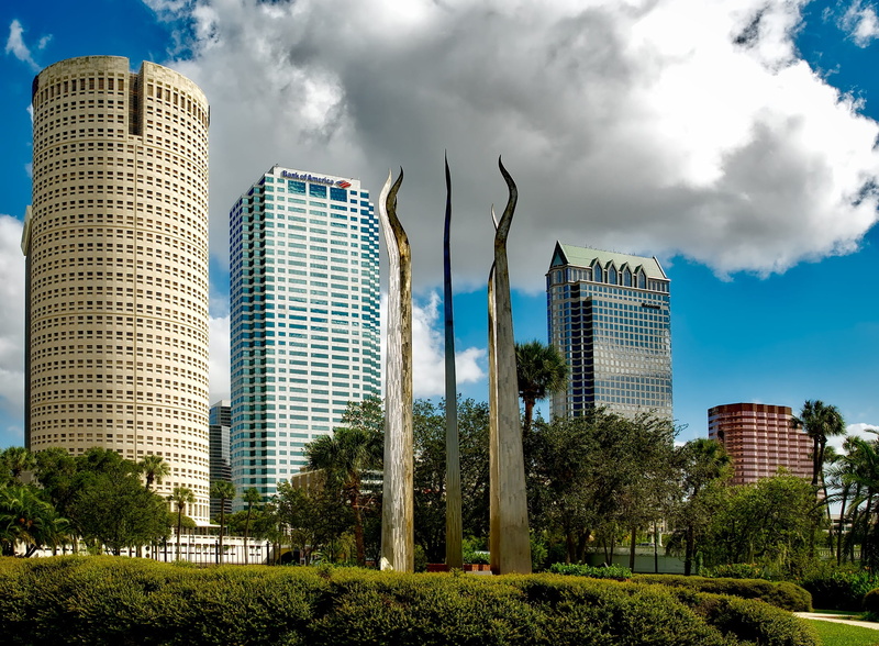buildings, plant, sculpture, structure, landscape, residential district, outdoors, office building exterior, financial district, skyscrapers, landmark