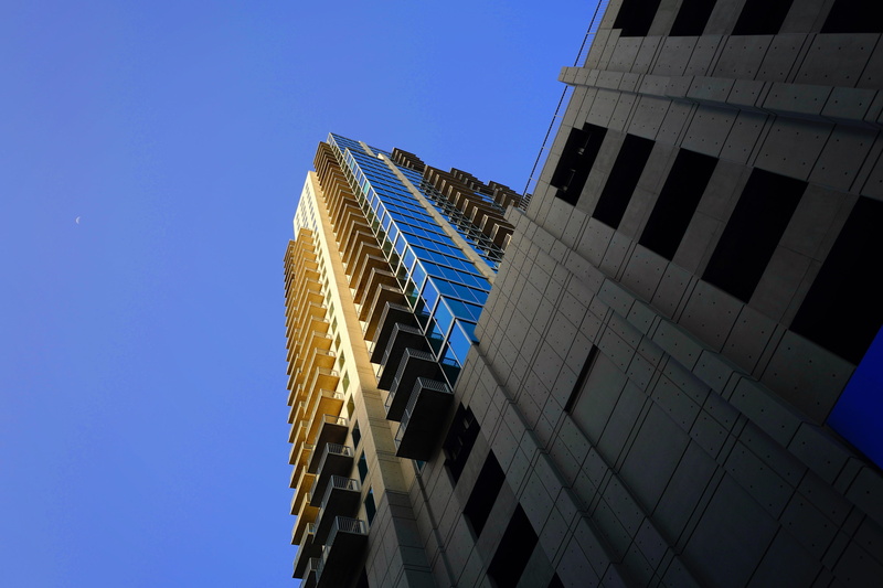 financial district, city, day, glass - material, tall - high, skyscraper, blue, modern, outdoors, moon, sky, 4K, building exterior, tampa, built structure