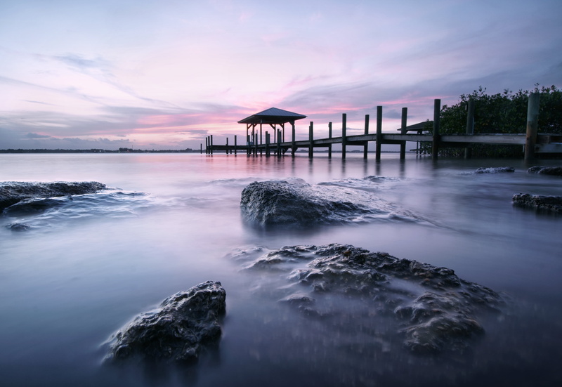 sunset, a6300, pier, reflection, bridge, indian  river  lagoon, merritt  island, space  coast, 5K, intracoastal  waterway, boat  house, seashore, gazebo