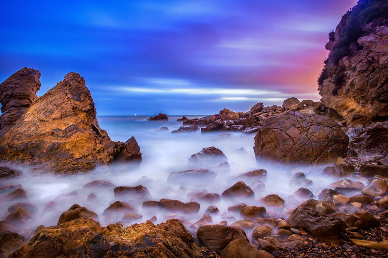 stones, Corona del Mar, dawn, 1080P, rocks, California, the ocean, USА, beach