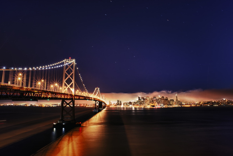 USА, California, beesting bridge, river, bridge, San Francisco, lights, Strait, the city, 1080P