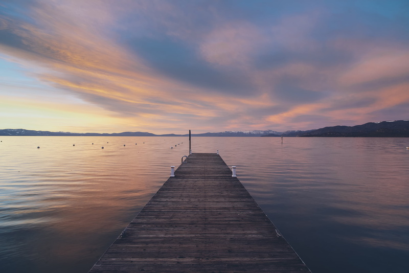 jetty, sky, sea, scenics - nature, wood - material, cloud - sky, 1080P, pier, sunset, water, no people, idyllic, South Lake Tahoe, tranquility, lake, nature