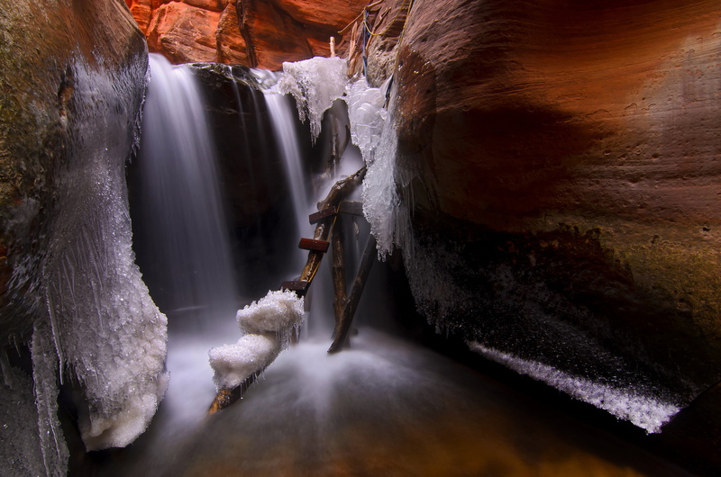 USА, ladder, 1080P, ice, cave, Kanarraville, Utah, icicles