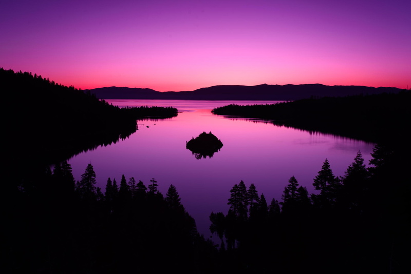 landscape, photography, mountains, sky, lake, forest, island, purple, purple sky, 1080P