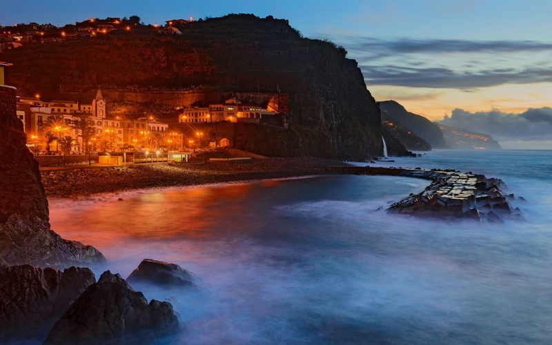 motion, travel, long exposure, 1080P, beach, sky, water, beauty in nature, land, sea, sunset, travel destinations, solid, scenics - nature, dusk, nature landscape photography bay beach island sea city architecture lights evening cliff madeira portugal