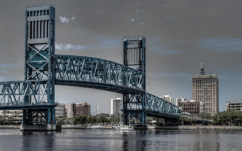 2K, architecture city cityscape bridge river building ship jacksonville florida usa yacht clouds trees metal