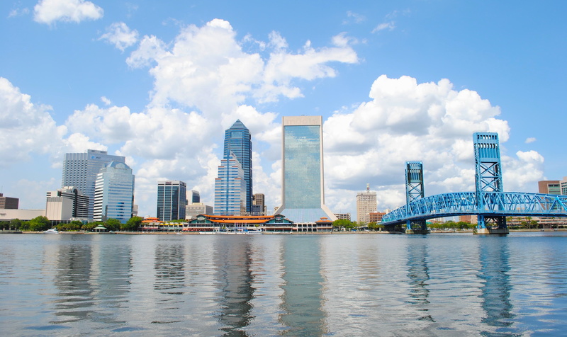 4K, reflections, urban skyline, jacksonville, urban, modern, florida, architecture, waterfront, financial district, skyscrapers, body, landscape, no people
