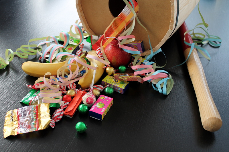 indoors, shrove barrel, multi colored, celebration, barrel, still life, high angle view, goodies, variation, children, healthy eating, art and craft, no people