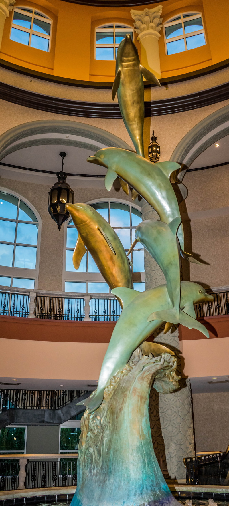 dolphins, craft, sculpture, creativity, 5K, built structure, florida, fountain, nature, no people, day, gaylord palms, representation, male likeness, city