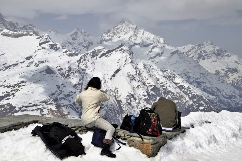 snow, shoes, accessories, seasons of the year, tops, woman, the height of the, backpack, panorama, far view, lifestyles, adventure, cold, beauty in nature