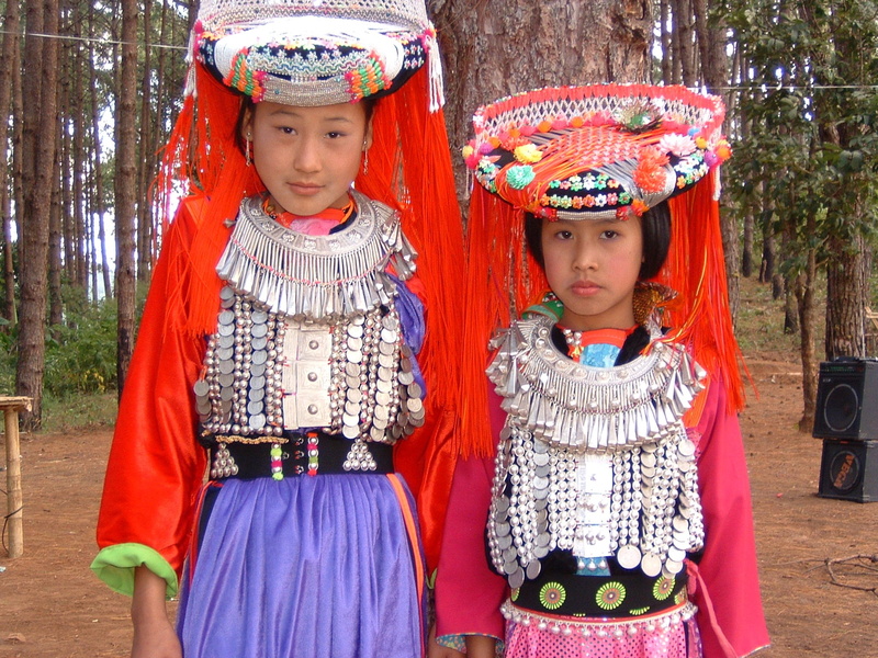 young, wearing, wild, history, 1080P, indian, tribe, warrior, tribal, nature, sister, hmong, two, looking at camera, two people, travel, clothing, tourism