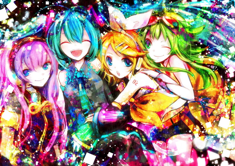 cute, friends, megurine-luka, 1080P, gumi, colorful, vocal, vocaloid, hatsune-miku, happy, rin-kagamine