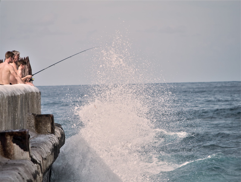 adult, 1080P, rock, horizon, photo, dock, pier, holiday, motion, horizon over water, splashing, rear view, s, mature adult, fishing rod, activity, ocean