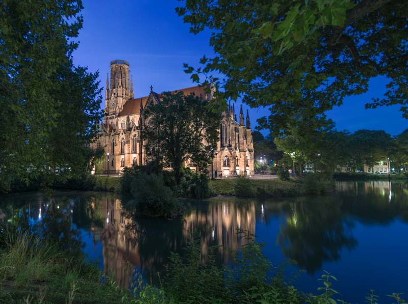 river, illuminated, landscape, building exterior, building, st johns church, lake, house, travel, old building, plant, outdoors, ancient, home, park, royalty  images