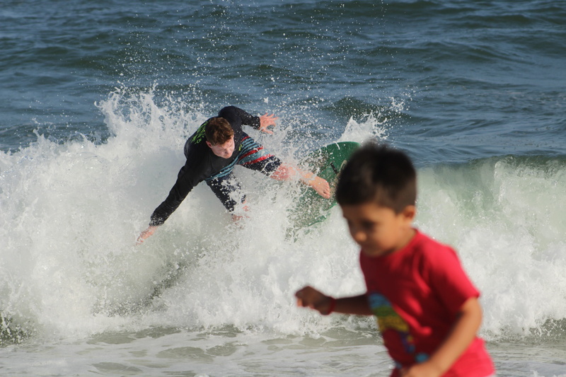 waterfront, men, child, people, united states, kid, fun, sport, westhampton beach, positive emotion, skim, childhood, motion, water, waves, beach, leisure activity