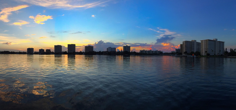 florida, boca raton, waterfront, architecture, skyscraper, reflection, cityscape, built structure, landscape, sea, boca resort dr, sky, sunset, city, buildings
