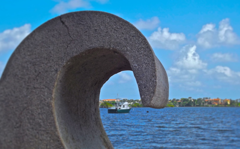 arch, water, south florida, florida, city, sky, sea, scenics - nature, clouds, land, building exterior, boat, concrete, blue, shape, nature, architecture