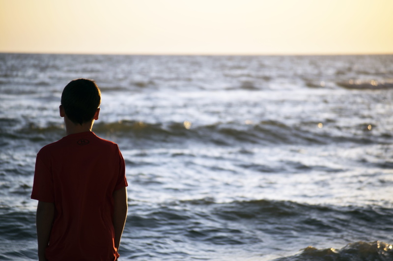 teenager, horizon, scenics - nature, united states, nature, 5K, leisure activity, panama city beach, wave, rear view, men, sea, outdoors, ocean view, one person