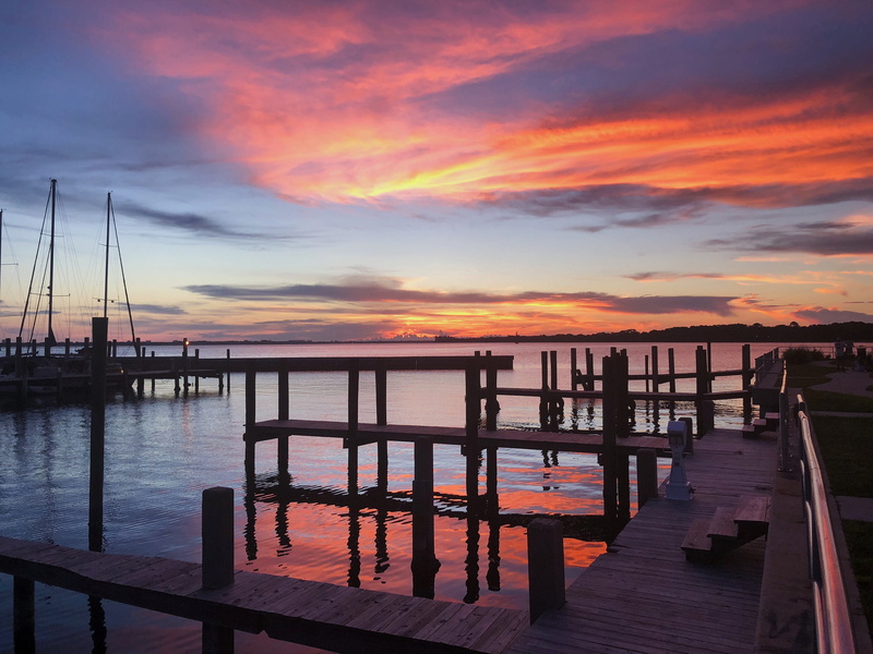 light, cloud - sky, united states, tranquility, bay, idyllic, beach, jetty, rest, orange color, wood - material, boat, beauty in nature, pink, tranquil