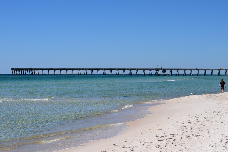 sky, scenics - nature, beach, fishing pier, water, nature, blue, united states, beauty in nature, built structure, tranquility, gulf of mexico, horizon