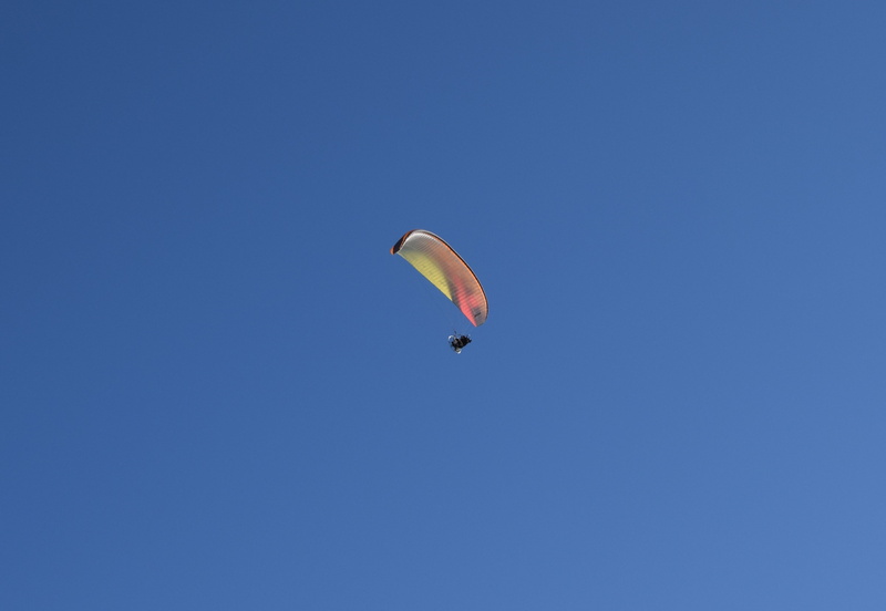 sand, one person, sky, clear sky, paragliding, flying, low angle view, exhilaration, adventure, outdoors, nature, sport, gulf of mexico, beach, gliding