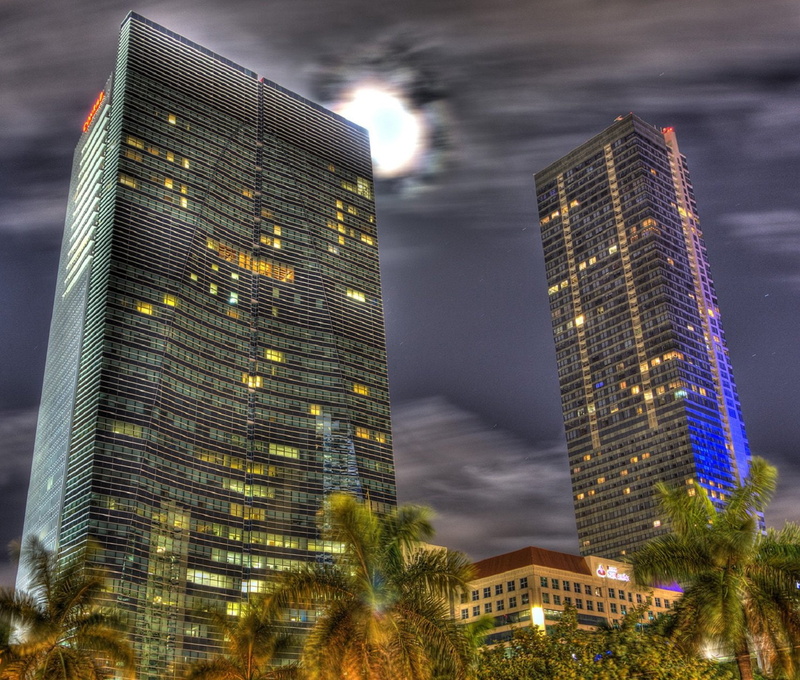 beach, miami, towers, roads, bridges, florida, ocean, light, cities, usa, architecture, 720P, sea, port, buildings, floride, city, art, night